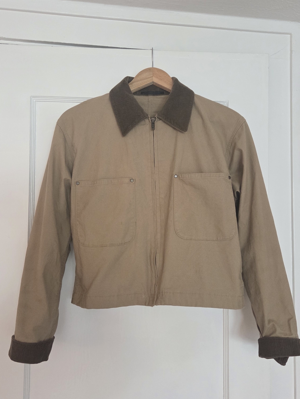 UNIQLO Women’s XS Oversized Tan Khaki Chore Jacket Corduroy Collar